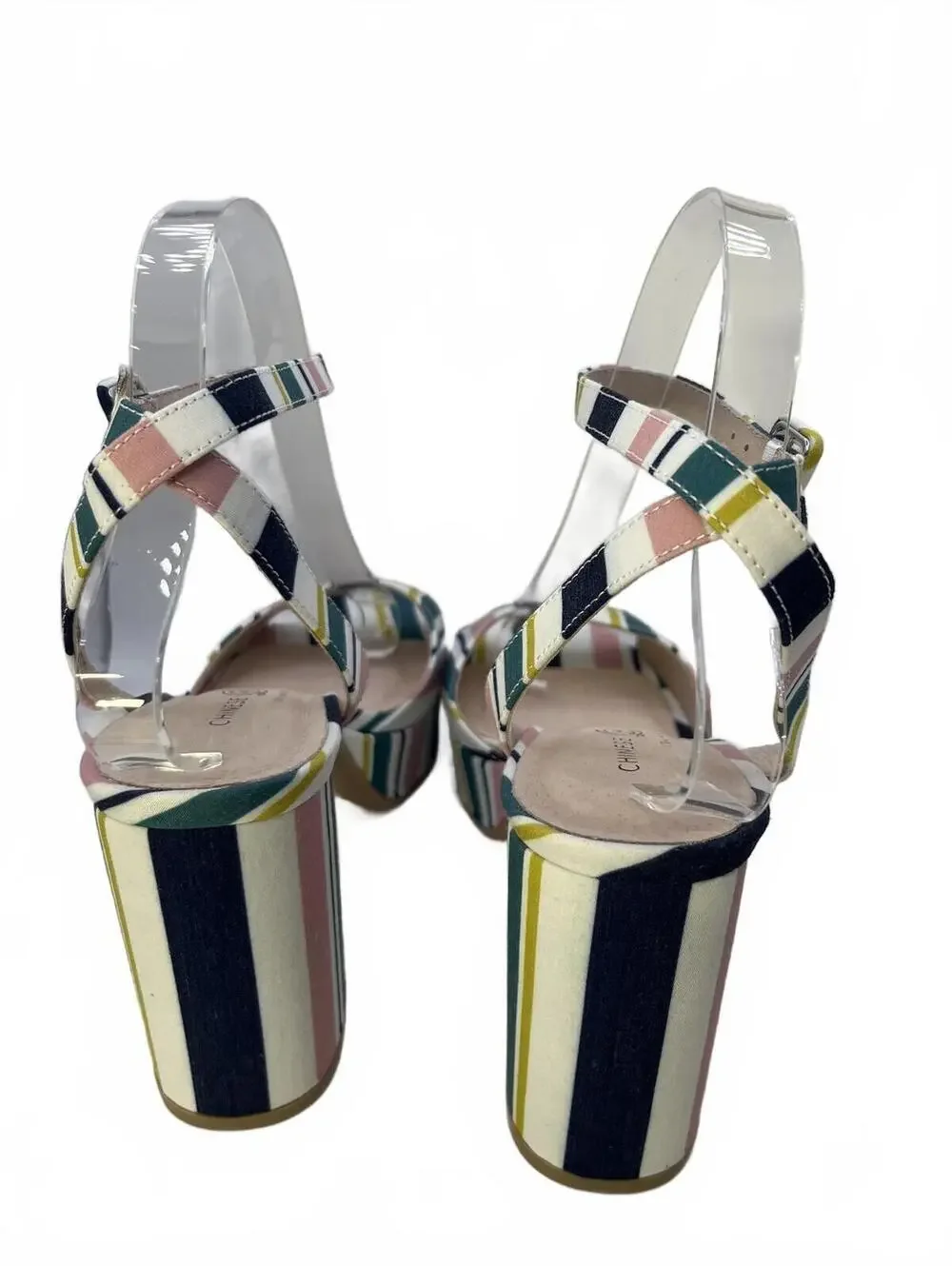 Chinese Laundry Platform Block Heel Sandals Size 7.5 Ankle Strap Multi-Stripe
